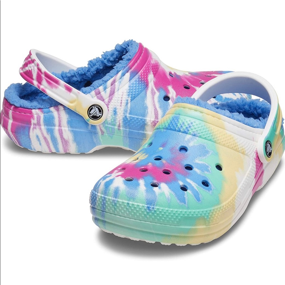 Crocs Unisex Adult Classic Rainbow Festival Lined Clogs in Powder Blue/Multi